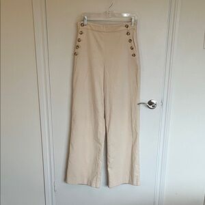 Sezane Cream Corduroy High Waisted Pants